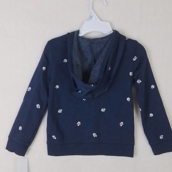 Oshkosh Full Zip‎ Fleece Hoodie Girl's Size 5T in Denim Blue w/ White Daisies - Picture 2 of 13